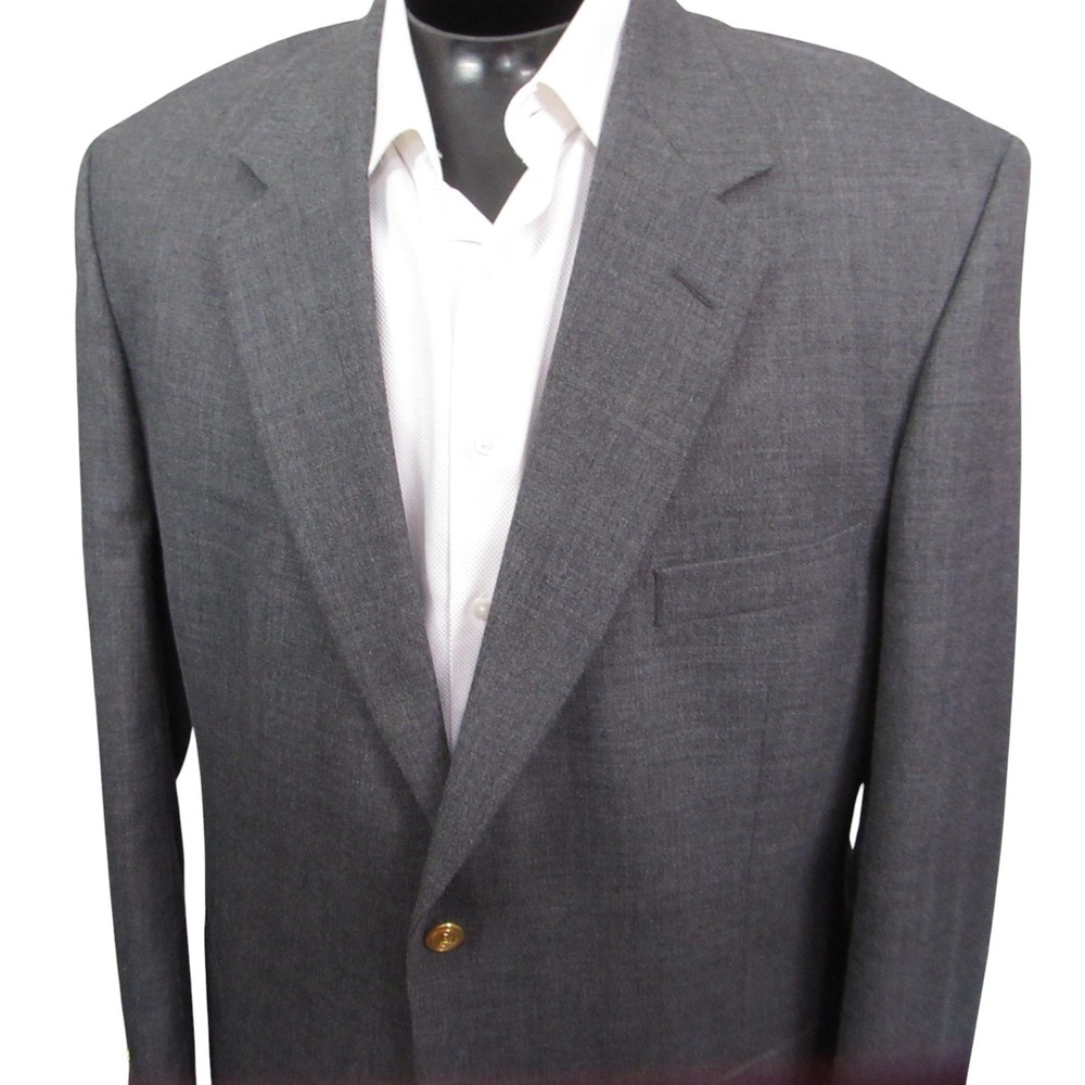 Wimbledon Classic Gray‎ Blazer 44L Gray Crosshatch Gold Button Single Vent